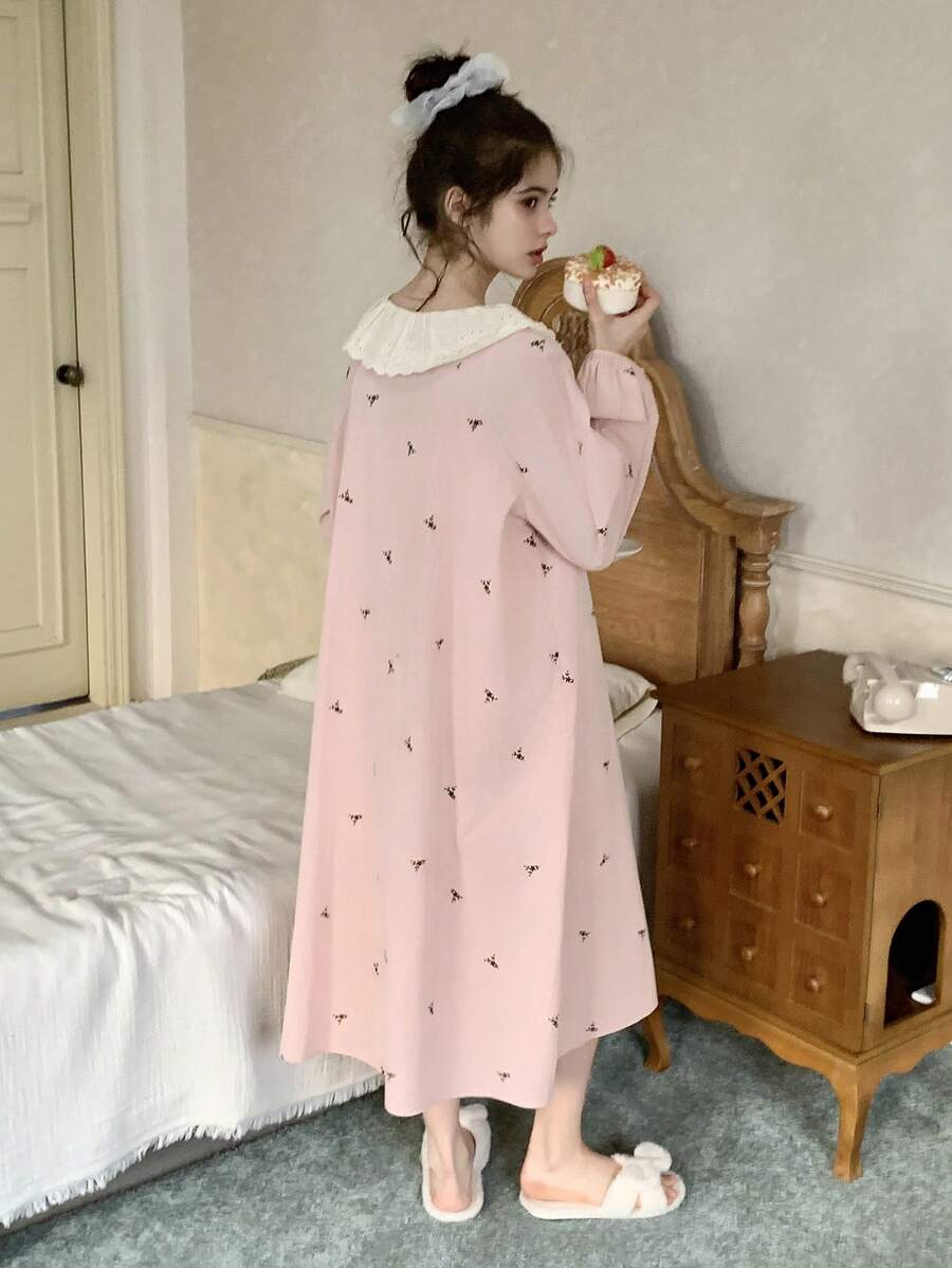 DAZY Teen Girl Floral Embroidery Ruffle Hem Loose Fit Casual Dress - Pink - View 1