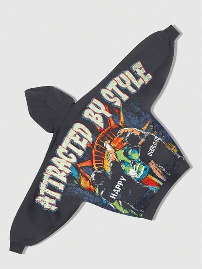 Street Life Men's Fashionable Loose Casual Versatile Creative Graphic Print Hoodie