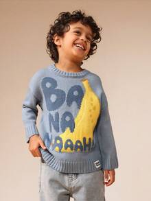 SUMWON Suéter de punto para niños con estampado gráfico de plátano y diseño de texto