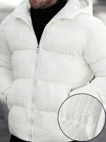 Manfinity CasualCool 男士秋冬针织提花连帽绗缝长袖羽绒服，宽松休闲舒适，男友礼物，街头风 - 白色 - 查看 5