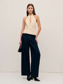 Nöista Sleeveless Halter Top Textured Fabric With Dot Patterns. Front Button Closure And Keyhole Neckline, Perfect For Summer , Evening Wear, Women, Spring. Women's Fashion. - Apricot - View 3