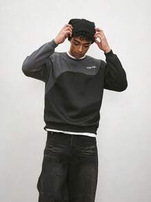 TOKVUE Sweatshirt Pullover Oversized Bergaya Retro Sporty, Desain Dua Warna, Pakaian Olahraga Lengan Panjang, Grafis Bordir, Gaya Jalanan, Fesyen Urban untuk Musim Dingin - MultiWarna - View 1