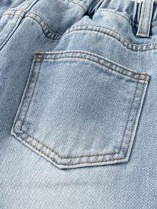 ChillGRL Jeans évasés ample pour jeune fille, nouvelle collection printemps/été, en denim bleu clair avec une ambiance décontractée, détail de broderie en forme de cœur pour une touche, taille élastique pour le confort. Convient pour le campus, la rue, les sorties, les activités de plein air et le port quotidien. Jeans baggy étoilé Y2K, jeans baggy Y2K - Jean bleu - Voir 8