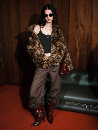 Airlisse Fashionable Animal Print Faux Fur Coat, Autumn/Winter