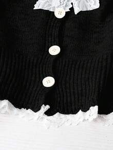 Franclia Elegante cárdigan de punto holgado con cordones, inspirado en el estilo de blogger, elegante estilo europeo - Negro - Ver 6