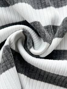 Elamini Áo thun dài tay có mũ sọc đen xám cổ điển dành cho nữ - Nhiều màu - Xem 5