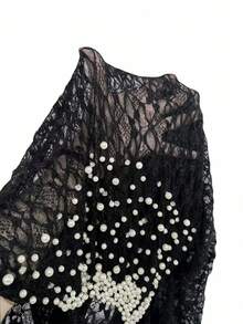 GlowEve Women's French Style V-Neck Pearl Studded Hollow Lace Blouse - Black - View 7