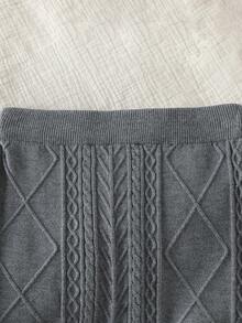 Genkimix Kids 2pcs/Set Girls Autumn/Winter Knitted Turtleneck Sweater Top & Skirt Outfit, Simple Elegant Style - Grey - View 5