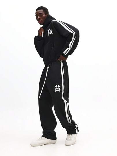 SUMWON Men Hoodie Co-Ord Set With Side Stripes Pullover Sweatpants Casual Loungewear Winter Tracksuit