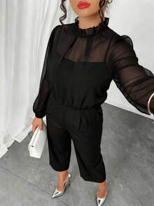 Auvina Bộ đồ liền thân dệt kim cỡ lớn thanh lịch, thoải mái cho mùa thu đi làm dành cho nữ - màu đen - Xem 6