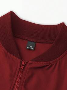 Manfinity Homme Plus Size Men's Casual Lightweight Solid Color Long Sleeve Jacket, Summer Men Red Bomber Jacket Red Varsity Jacket Men Zip Up Jacket Men Red Jacket Red Zip Up - Burgundy - View 3