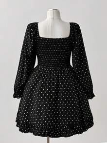 Sunspun 大码可爱心形和波尔卡圆点印花黑色连衣裙 - 黑色 - 查看 2