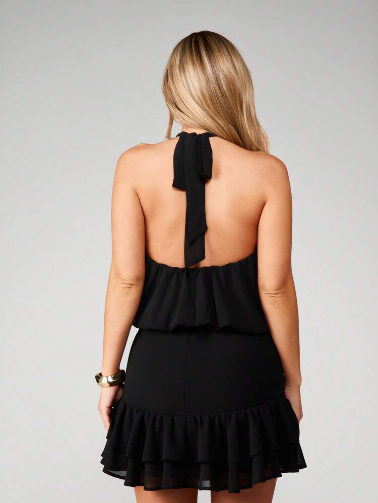 MISSGUIDED Halter Neck Mini Dress With Ruffled Hem For Party Evening Occasions