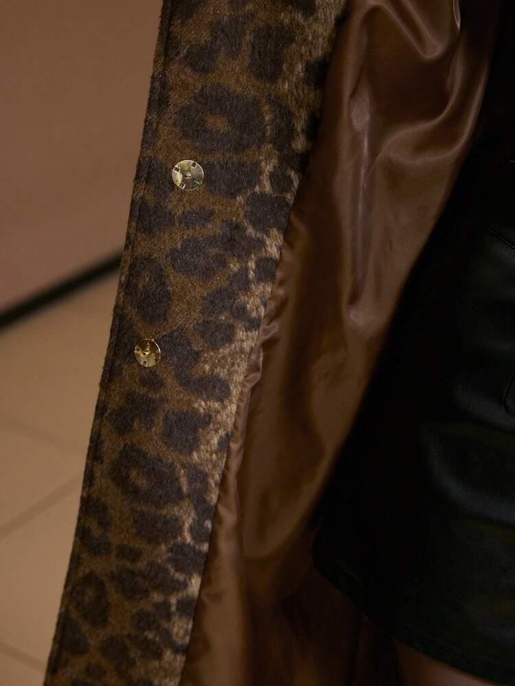 LEOPARD PRINT CINCHED WAIST LONG OVERCOAT, AUTUMN/WINTER