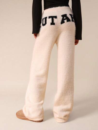 SUMWON Cozy Fleece Sweatpants With Logo Print For Casual Winter Comfort And Warmth