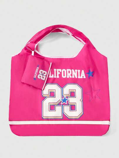 Grunge Punk Bolso de tela plegable con estampado de números minimalista y elegante, de gran capacidad, bolso de compras portátil con monedero