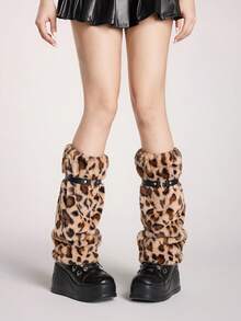 ROMWE Grunge Punk 1双豹纹时尚保暖女式腿套 - 黑棕色 - 查看 3