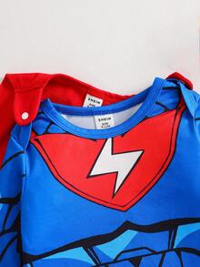 2pcs/Set Baby Boy/Girl Unisex Infant Newborn 0-3Y Funny Superhero Graphic Print Long Sleeve Bodysuit And Cape Set, Cute Costume For Birthday, Holiday Photo Shoot, Suitable For All Seasons Baby Boy Bodysuit Baby Cartoon Clothes Baby Boy Character Clothes Baby Boy Clothes Long Sleeve Baby Casual Sets Infant Boy Clothes Baby Boy Outfit Set Baby Boy Clothes Boys Outfit Sets Fall Winter - Multicolor - View 6