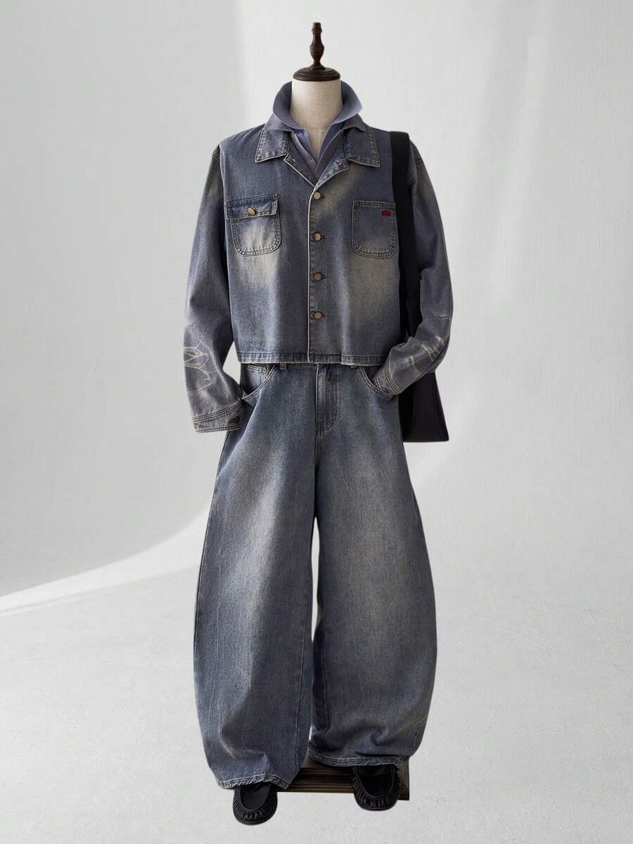 ESTAVOR Men's Casual Retro Denim Jacket, Autumn - Light Wash - View 1