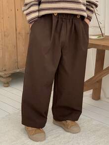 DAZY Young Boy Casual Versatile Commute Loose Solid Color Pants - Brown - View 6