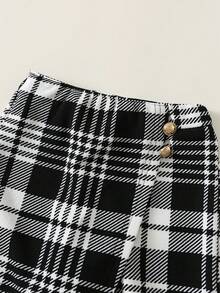 女婴可爱优雅针织黑色长袖T恤和格子松紧腰裙裤套装，秋冬 - 黑色 - 查看 6