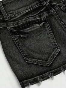 ROMWE Grunge Punk 复古做旧骷髅铆钉低腰性感女式牛仔迷你裙 - 黑色 - 查看 4