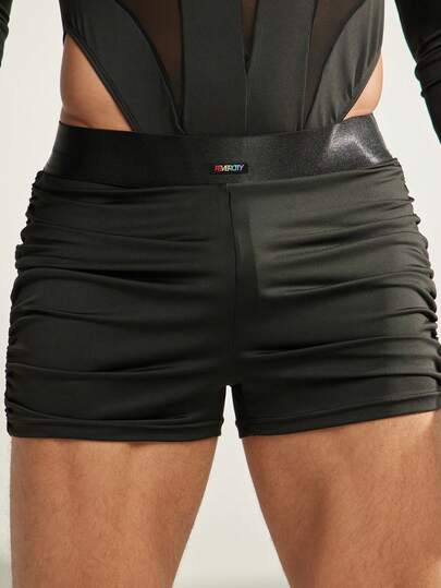 FeverCity Men's Sexy Ruched Tight Knit Solid Color Shorts