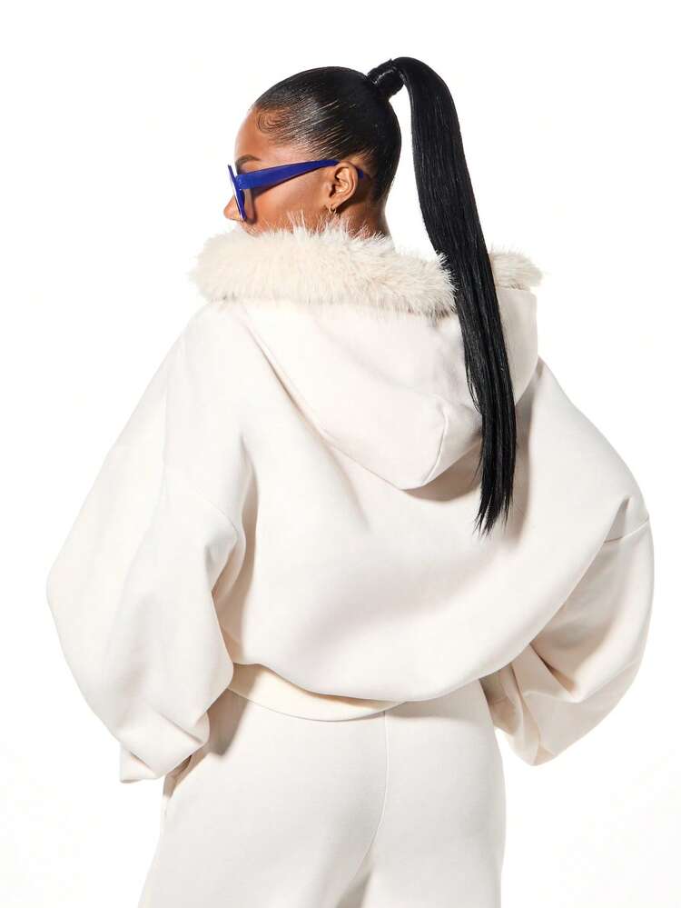 SUMWON WOMEN Oversized Hoodie With Faux Fur Hood