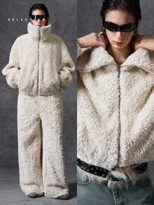 LYSMO Chaqueta de mujer de unicolor y suave, versátil y de moda, para otoño/invierno - Beis - Ver 8