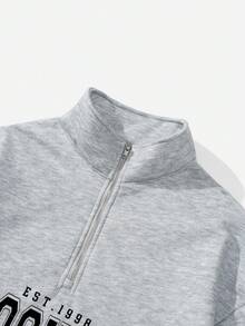 Attitoon 复古美式校园风格休闲超大中性女式宽松半拉链高领羊毛连帽衫，适合秋冬季 - 灰色 - 查看 6