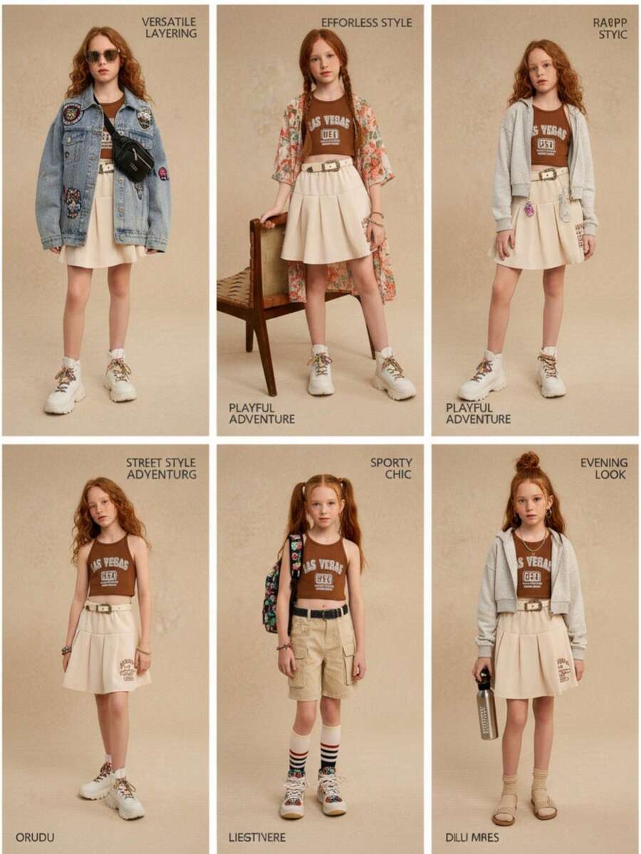 2 件套 Tween 女童夏季时尚字母印花无袖背心和褶皱迷你裙套装