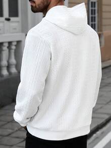 Manfinity CasualCool White Knitted Fabric Men's Hoodie Regular Length Long Sleeve Plain Pattern Comfortable And Men's Casual Basic Drawstring Hooded Sweatshirt White Hoodie Mens Hoodie Men Hoodie - White - View 2