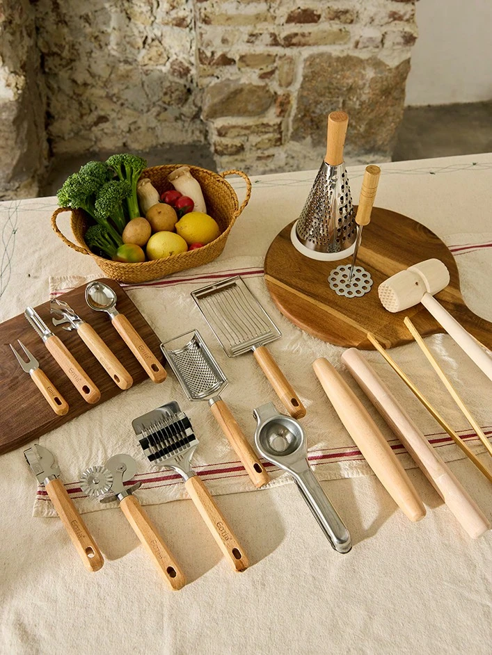 Cirelle 专业厨房套装木柄不锈钢工具烹饪烘焙烹饪必备厨师礼品耐用餐具家庭餐厅升级 - 彩色 - 查看 1