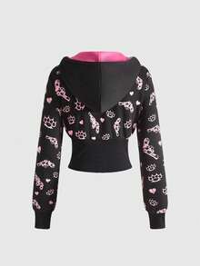 ROMWE J-Fashion 万圣节 Y2K Baddie 骷髅枪印花撞色修身女式运动衫 - 黑色 - 查看 2