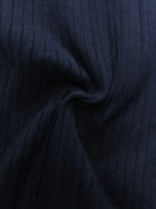 SHEIN Clasi Black & White Contrast Ruffle Hem Knit Dress - Navy Blue - View 7