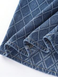 GlowEve 女式休闲水洗菱形开衩牛仔迷你裙 - 中等水洗藍 - 查看 3