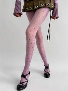 ROMWE Grunge Punk 1 Pair Of Minimalist Polka Dot Pantyhose, Lolita Purple Leggings, Sexy Ultra-Thin Elastic Breathable Stockings, Four-Season Versatile Classic Pantyhose