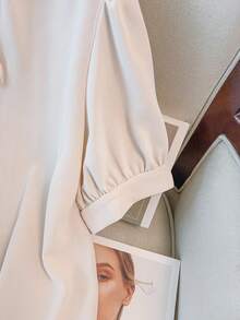 Vionelle Plus Tie Neck Puff Sleeve Blouse