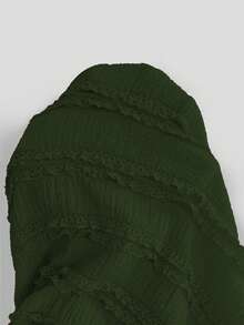 Selianne 女式粉色纹理面料休闲度假风格长袖方领纽扣上衣和超长 A 字裙两件套，秋季 - 軍綠色 - 查看 6