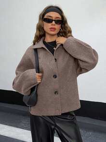 EURMUSE Buttom Detlied Overcoat, Business Wear - Mocha Brown - View 3