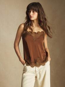 BizChic 2025 秋冬新款可调节细肩带不对称蕾丝拼布缎面衬衫，优雅别致的办公室休闲正装，适合派对、婚礼、海滩、节日、感恩节、圣诞节星期五