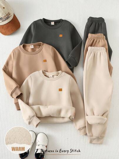 Cozy Pixies Set de 6 piezas Sudadera con capucha de manga larga con insignia decorativa y pantalones de cintura elástica para niño pequeño
