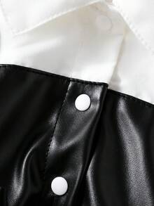 SHEIN Playful Pals 女婴领口泡泡袖二合一A字裙。经典A字廓形，适合各种体型的宝宝。独特的领口设计增添一丝正式感，巧妙的泡泡袖设计则甜美俏皮。二合一设计营造视觉深度。无论是外出还是休闲居家，这款连衣裙都能展现宝宝活泼可爱的天性。 - 黑色 - 查看 5