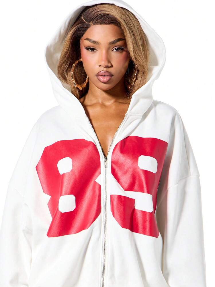 SUMWON WOMEN Zip Through Hoodie With Number Print