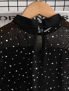 Sparklyn 女童公主风网眼黑色连衣裙，时尚优雅 - 黑色 - 查看 4