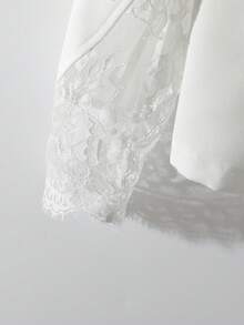 Franclia Bộ 2 món thanh lịch áo khoác dài tay ren tương phản và chân váy midi đuôi cá cho nữ - trắng - Xem 3