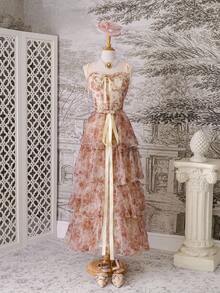 SHEIN MOD 复古两件套复古碎花连衣裙，节日、海滩、日常、波西米亚风、Y2K、西部风、女士早午餐、夏威夷女士、女士派对连衣裙、生日、婚礼宾客连衣裙、女士婚礼宾客连衣裙、碎花欧根纱连衣裙、欧根纱裙、花园派对连衣裙、夏季裙子、布里奇顿茶会连衣裙 - 彩色 - 查看 1