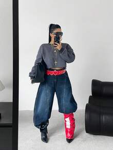 POPSWAY Damen Große Größen Rundhals Dropped Shoulder Langarm Thermofutter Lässiger Loose Pullover, Herbst/Winter