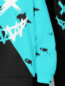 SHEIN 2pcs Tween Boy Casual Street Chic Tie-Dye Graffiti Graphic Round Neck Short Sleeve T-Shirt And Pants Set, Suitable For Commuting, School, Daily Casual, Sports, Street Style, Spring/Summer - Blue - View 4