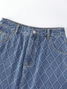 GlowEve 女式休闲水洗菱形开衩牛仔迷你裙 - 中等水洗藍 - 查看 5